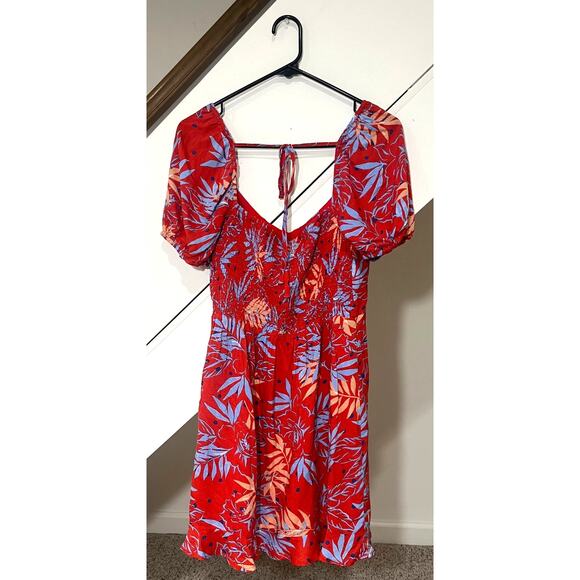 Lost + Wander Red Blue Floral Babydoll Smocked Dress Cottagecore Y2K Feminine M - Picture 2 of 9